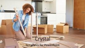  Presentation with new home - Colorful slide set enhanced with woman putting together self assembly backdrop and a coral colored foreground