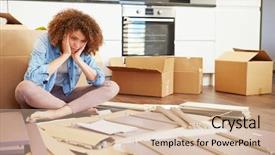  Presentation with self discipline - Cool new slides with woman putting together self assembly backdrop and a soft green colored foreground