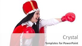  Presentation with queen - Beautiful slide deck featuring woman queen with boxing gloves backdrop and a white colored foreground