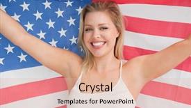  Presentation with american flag and eagle - PPT theme consisting of woman raising the american flag background and a lemonade colored foreground