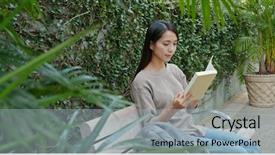  Presentation with novel - Cool new PPT layouts with woman read on novel backdrop and a light gray colored foreground