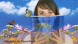  Presentation with fantasy - Beautiful presentation design featuring woman reading a book fantasy backdrop and a coral colored foreground