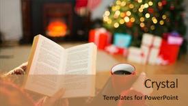  Presentation with reading festival - PPT theme having woman reading a book background and a coral colored foreground