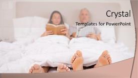  Presentation with companion - PPT theme enhanced with woman reading a book while her companion is reading the news in their bedroom background and a soft green colored foreground