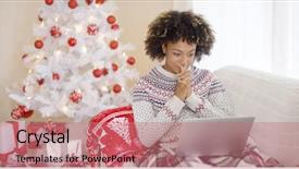  Presentation with christmas tree - Amazing theme having woman reading a christmas message backdrop and a coral colored foreground