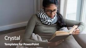  Presentation with reading - Slide set enhanced with woman reading book by window background and a dark gray colored foreground