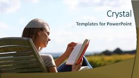  Presentation with kids reading book - Presentation theme featuring purple pasque flowers in springtime background and a gray colored foreground