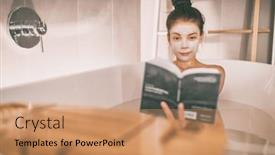  Presentation with home care - Colorful presentation design enhanced with woman-reading-book-in-warm backdrop and a coral colored foreground