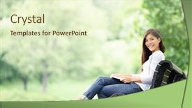  Presentation with kids reading book - PPT theme consisting of woman reading book on bench background and a cream colored foreground