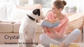  Presentation with boxer dog - Beautiful slide deck featuring woman reading book to cute backdrop and a coral colored foreground