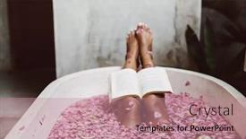  Presentation with pov - PPT theme with woman-reading-book-while-relaxing background and a coral colored foreground