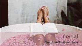  Presentation with flower woman - Colorful slides enhanced with woman-reading-book-while-relaxing backdrop and a coral colored foreground