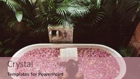  Presentation with flower woman - Presentation theme having woman-reading-book-while-relaxing background and a coral colored foreground