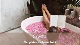  Presentation with flower woman - Slides featuring woman-reading-book-while-relaxing background and a coral colored foreground