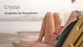  Presentation with romantic beach - Slide deck consisting of woman reading book on the beach near the sea romantic girl dreaming and reading woman on vacation background and a sky blue colored foreground