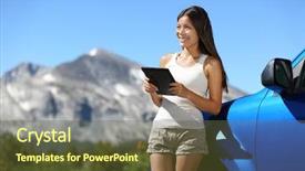  Presentation with car park - Presentation theme enhanced with woman reading guide book map background and a tawny brown colored foreground