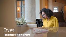  Presentation with reading - Cool new PPT layouts with woman reading in the passage backdrop and a violet colored foreground