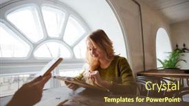  Presentation with restaurant menu - Audience pleasing slides consisting of woman reading menu in restaurant backdrop and a tawny brown colored foreground