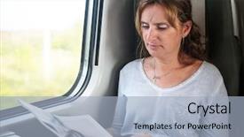  Presentation with reading for kids - Cool new presentation design with woman reading newspaper in train backdrop and a light blue colored foreground