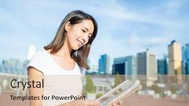  Presentation with city map - Theme enhanced with woman reading on city map in hong kong city background and a lemonade colored foreground