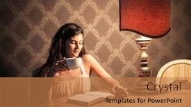  Presentation with reading - Slide deck having woman-reading-with-a-cup background and a coral colored foreground