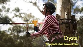  Presentation with adventure - Amazing PPT theme having woman ready to zip line backdrop and a  colored foreground