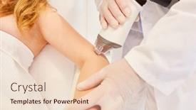  Presentation with laser therapy - Colorful presentation design enhanced with woman-receives-laser-therapy backdrop and a lemonade colored foreground