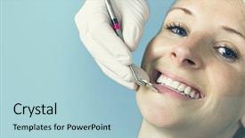  Presentation with tehnical dental - Cool new PPT theme with woman receiving a dental check backdrop and a light blue colored foreground