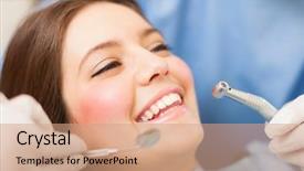  Presentation with dental caries - PPT layouts enhanced with woman receiving a dental treatment background and a coral colored foreground