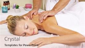  Presentation with day spa - Theme having woman receiving a nape massage background and a coral colored foreground