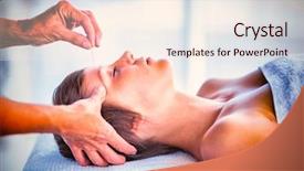  Presentation with acupuncture - Theme having woman receiving acupuncture treatment background and a cream colored foreground