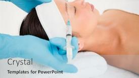  Presentation with botox - Slide set enhanced with woman receiving botox injection on her forehead in medical office background and a light blue colored foreground