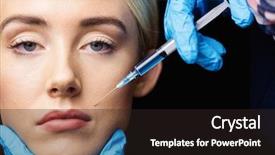  Presentation with botox - Slides featuring woman receiving botox injection on her lips in an examination room background and a dark gray colored foreground