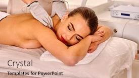  Presentation with beauty salon - Slides enhanced with woman-receiving-electric-back-massage background and a lemonade colored foreground