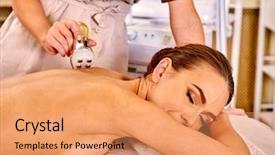  Presentation with beauty salon - Colorful slide set enhanced with woman receiving electroporation back therapy backdrop and a coral colored foreground