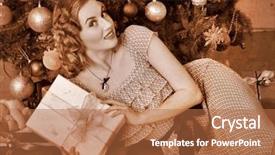  Presentation with black white tree - Audience pleasing presentation theme consisting of woman receiving gifts under christmas backdrop and a red colored foreground