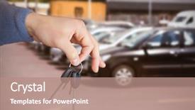  Presentation with road trip cars - Slide set enhanced with woman receiving keys from somebody background and a coral colored foreground