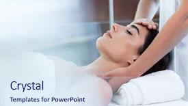  Presentation with masseur doing massage spa - Slide set consisting of woman receiving massage from masseur background and a sky blue colored foreground