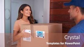  Presentation with courier - Slides featuring woman-receiving-package-delivered background and a coral colored foreground