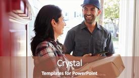  Presentation with courier - Amazing PPT theme having receiver - woman receiving package from courier backdrop and a tawny brown colored foreground