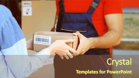  Presentation with shipping - Audience pleasing PPT layouts consisting of woman receiving parcel from delivery backdrop and a tawny brown colored foreground