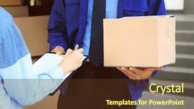  Presentation with mail - PPT layouts featuring woman receiving parcel from delivery background and a tawny brown colored foreground