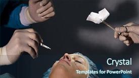  Presentation with plastic - Audience pleasing PPT theme consisting of woman receiving plastic operation backdrop and a navy blue colored foreground