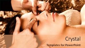  Presentation with spa salon - Audience pleasing slide deck consisting of woman receiving professional face massage in spa salon backdrop and a coral colored foreground