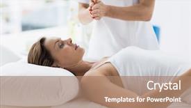  Presentation with reiki - PPT theme having woman receiving reiki treatment at spa background and a coral colored foreground