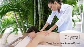 Presentation with soothing - Amazing PPT layouts having woman receiving soothing back massage backdrop and a coral colored foreground