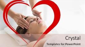  Presentation with day spa - Colorful PPT layouts enhanced with woman receiving spa with digitally backdrop and a coral colored foreground