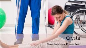  Presentation with traffic accident - Slide set enhanced with woman recovering after traffic accident background and a  colored foreground