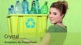  Presentation with plastic recycling - Presentation with woman recycling crate of plastic background and a yellow colored foreground