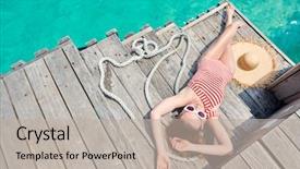  Presentation with tan - Presentation design consisting of woman in red striped one background and a mint green colored foreground